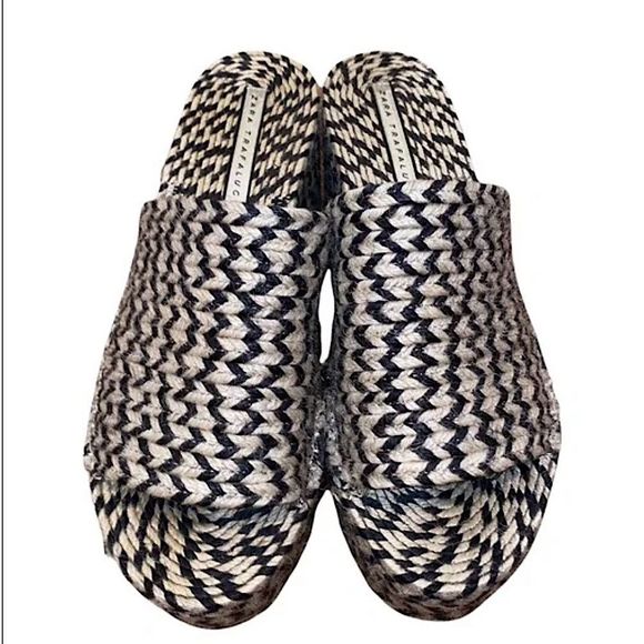 Zara Yute Mia Platform Slide Sandals Black and Beige  New - Picture 10 of 13